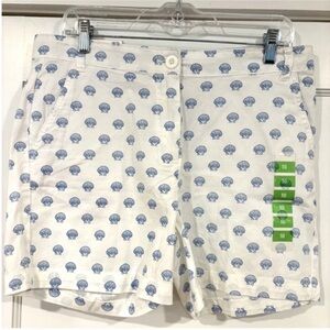 Caribbean Joe NEW white shorts zip fly blue seashell patterned fabric womens 10
